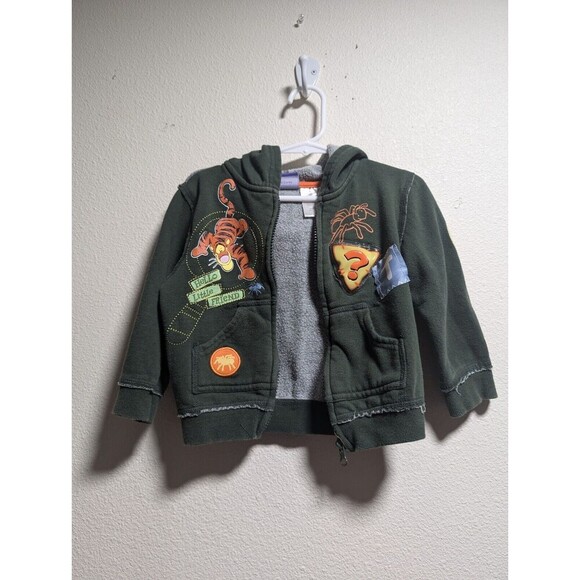 Vintage Disney Jacket 2T Tigger Olive Green Olive Zip Up Y2K Sweatshirt Hoodie - Picture 8 of 9